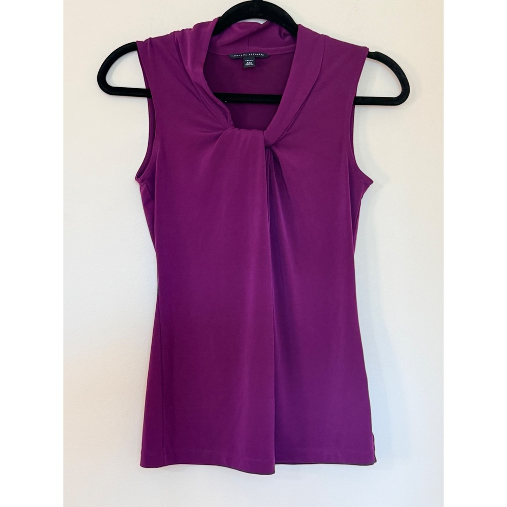 Banana Republic Purple Sleeveless Knot Neck Blouse Petite XXS Stretch Jersey Top